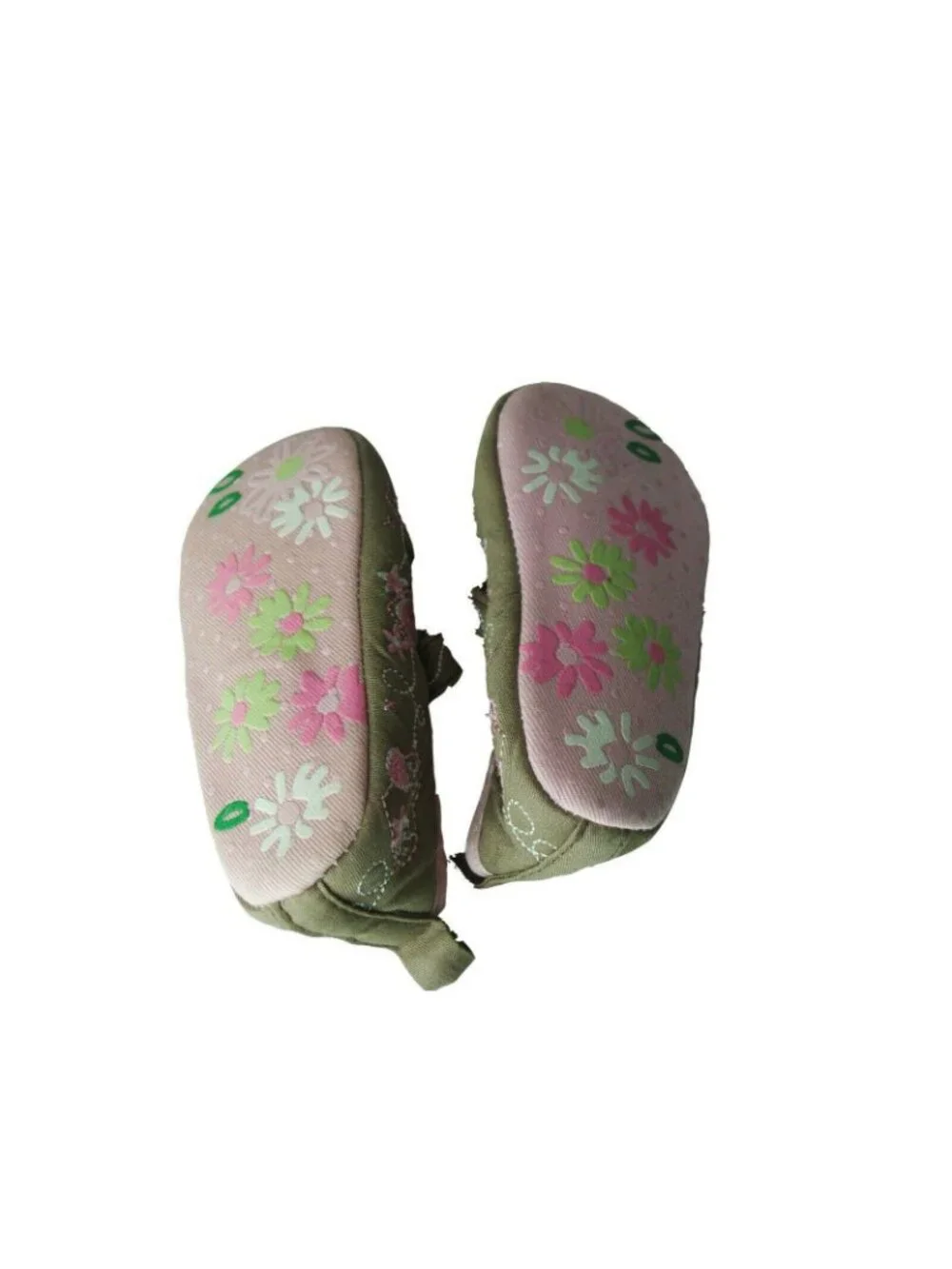 Infant Girls Mary Jane Shoes Size 1 Embroidered Pink & Green Floral Design With